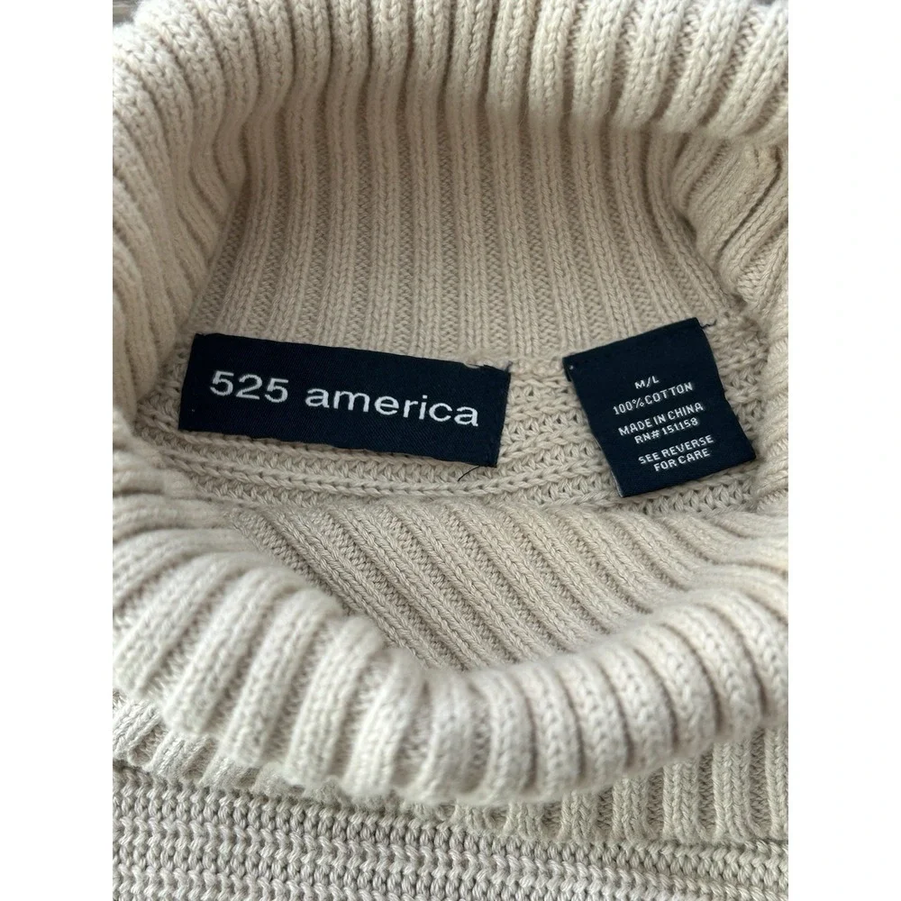 525 America Ivory Fringe Turtleneck Poncho Sweater M/L Cotton Knit Boho Chic - Picture 5 of 5